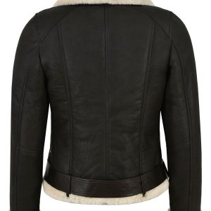 Womens Genuine Leather Shearling Biker Jacket