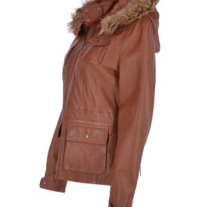 Womens Hooded Biker Real Sheepskin Leather Jacket