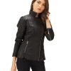 Womens Quilted Black Biker Leather Jacket