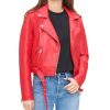 Womens Short Red Biker Leather Jacket