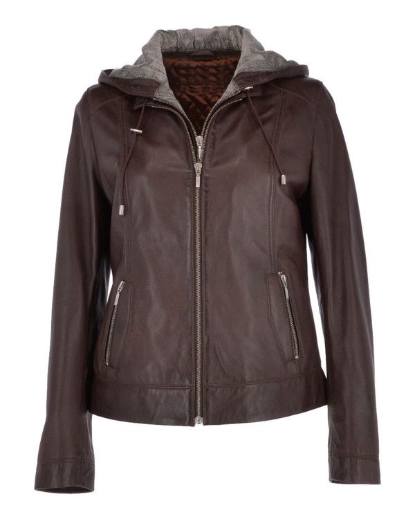 Womens Two In One Leather Hooded Jacket