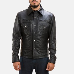 Black Leather Shirt jacket