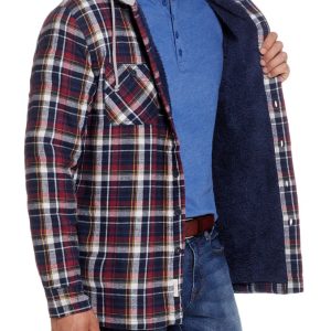 Men's LIined Hooded Sherpa Flannel Shirt Jacket