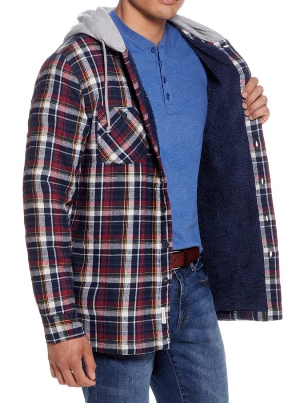 Men's LIined Hooded Sherpa Flannel Shirt Jacket